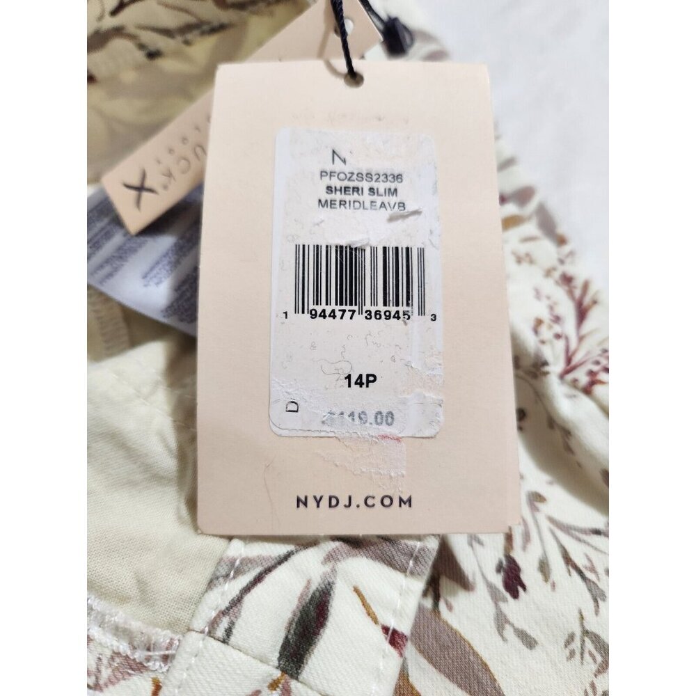 NYDJ Sheri Slim Leg Jeans Cream Beige Leaf Leaves Floral Size 14P Stretch (CJ6) - Picture 9 of 11